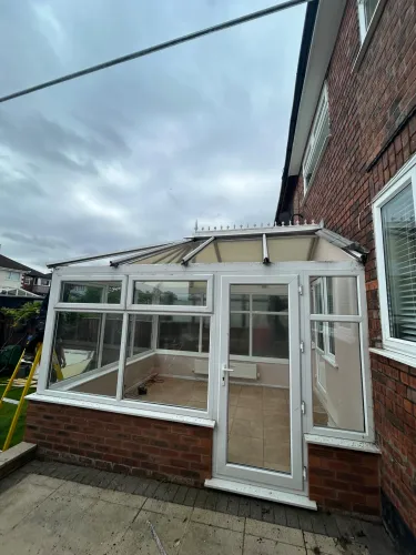 Conservatory old roof off warm lightweight tapco roof on (image 2 of 20)