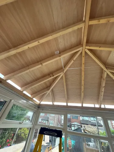 Conservatory old roof off warm lightweight tapco roof on (image 5 of 20)