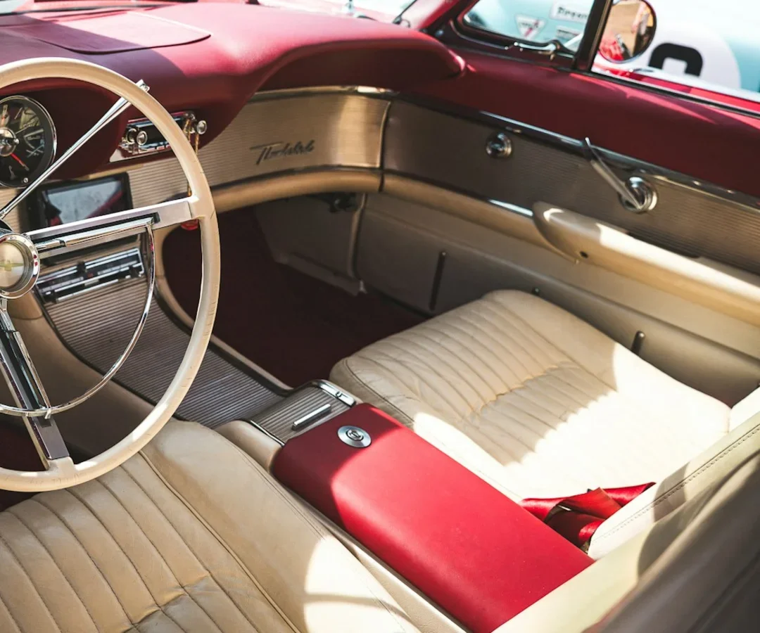 Cream leather seats and door trim in a classic car