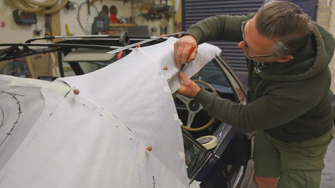 Patterning a new hood for a Jensen Interceptor convertible