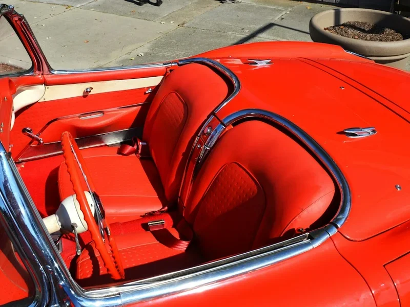 Red leather seats in a classic convertible