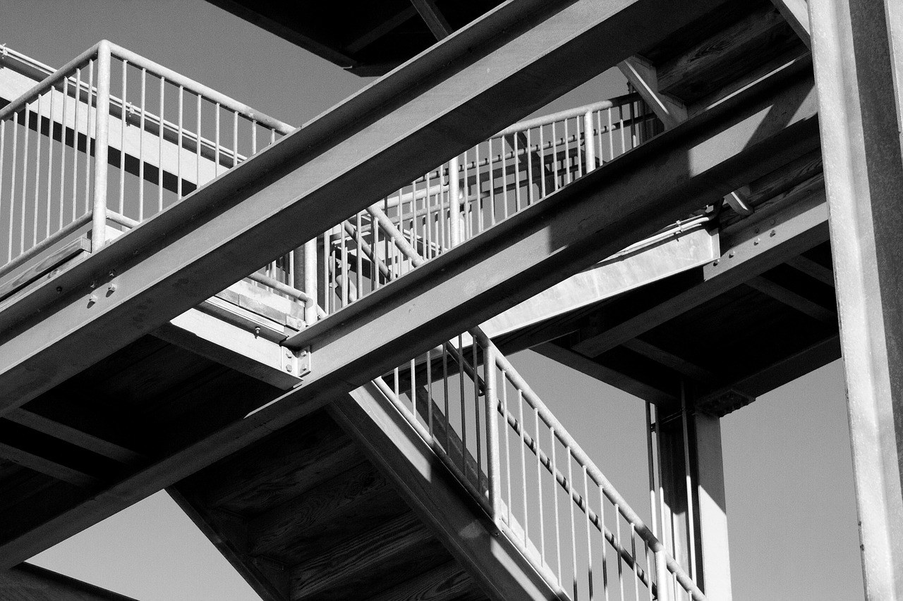 Steel I-beams in a staircase structure