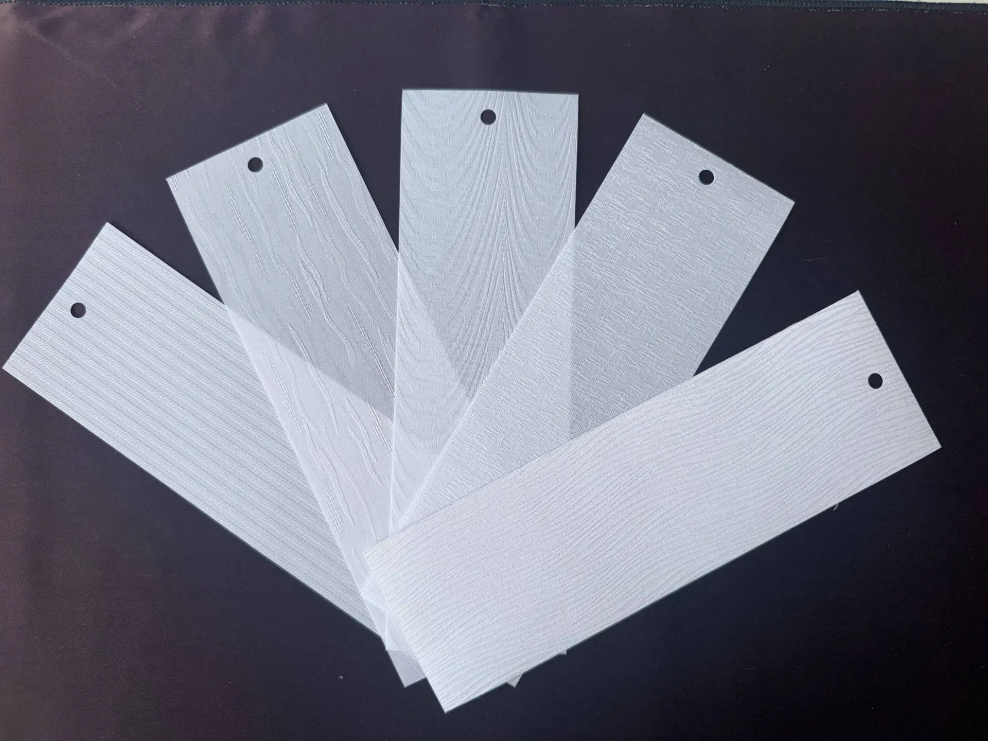 White vertical blind fabric samples