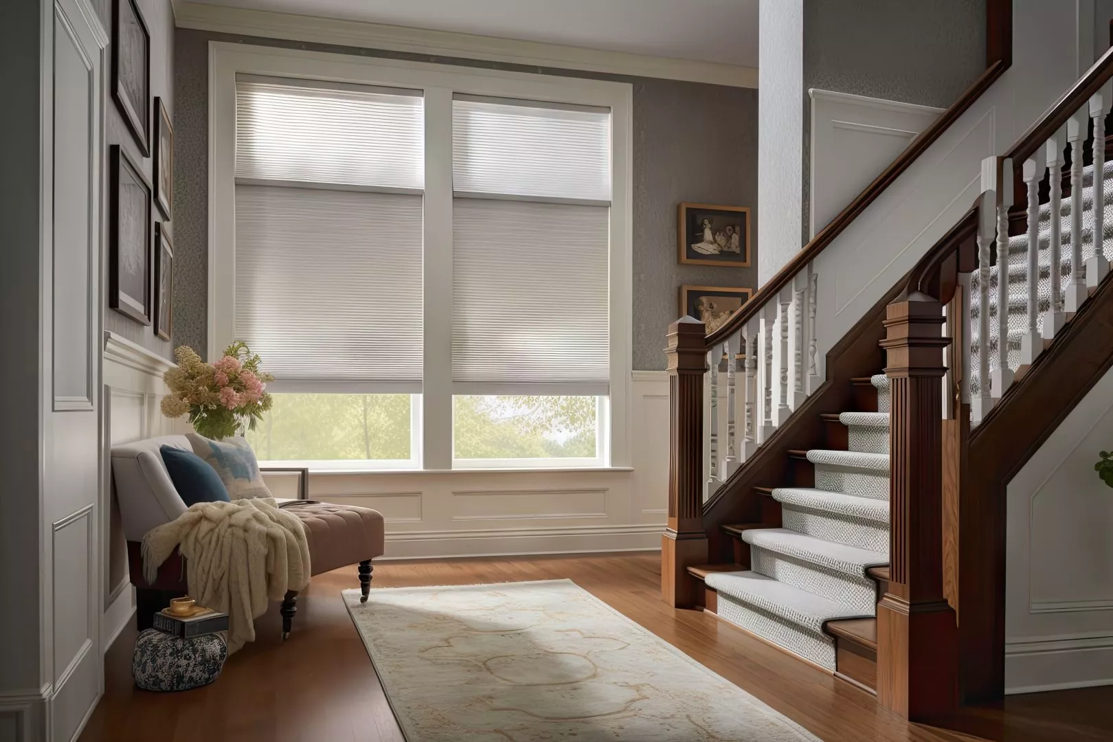Blinds fitted on a landing window in Newport