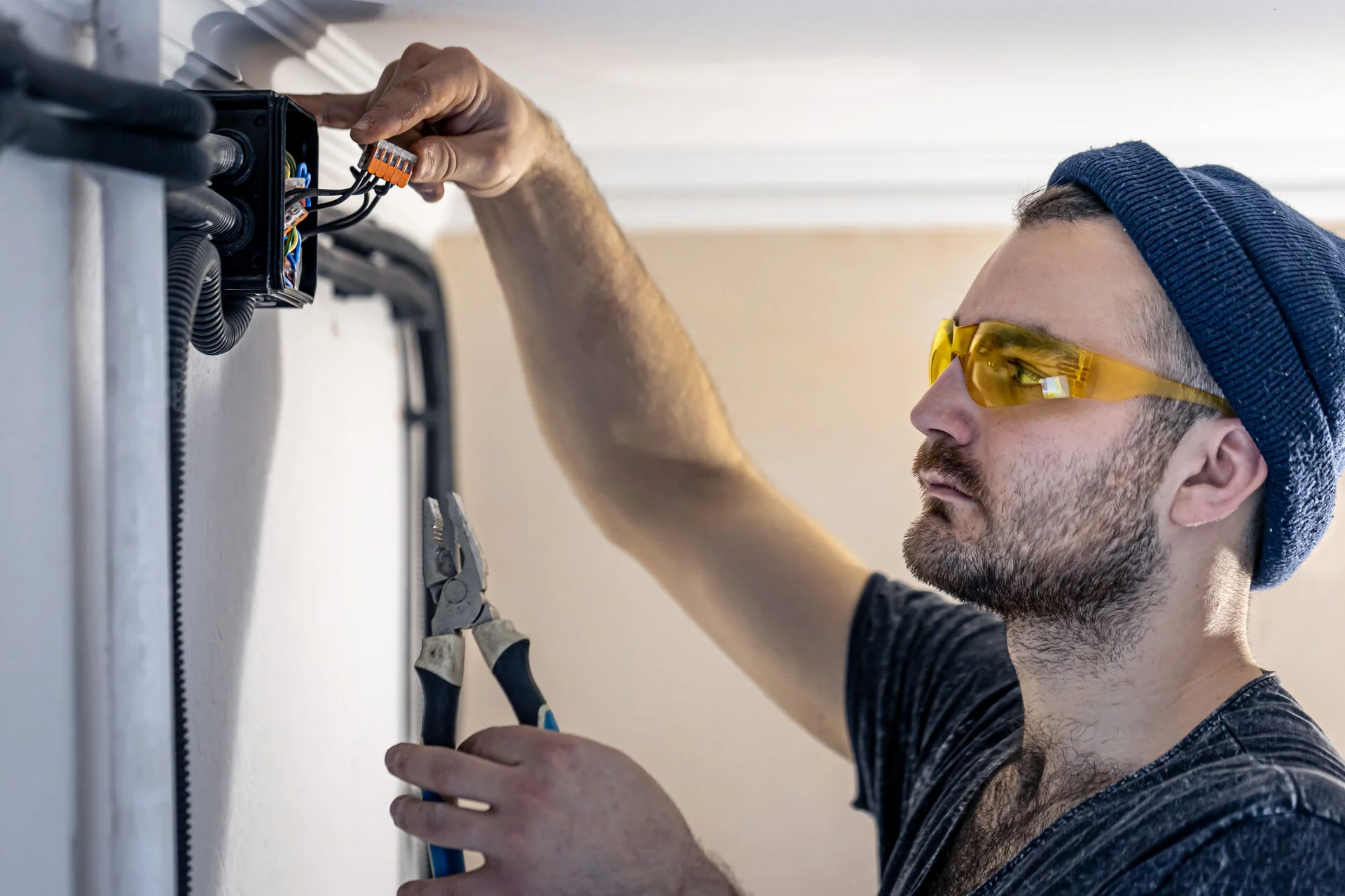 New cables run through a house during a rewire in Bristol