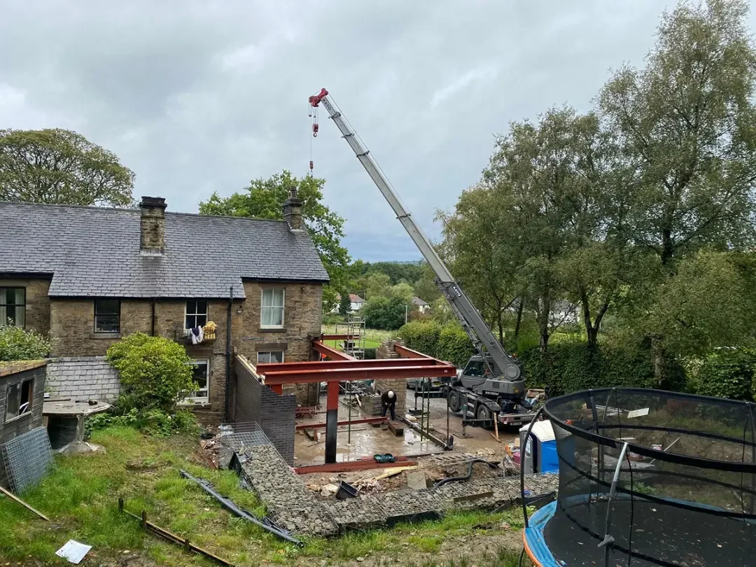 Beam framework being fitted for a domestic extension