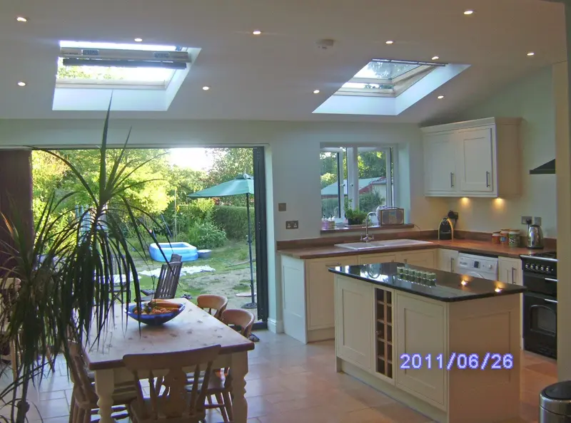 Fitted kitchen with island and roof lights