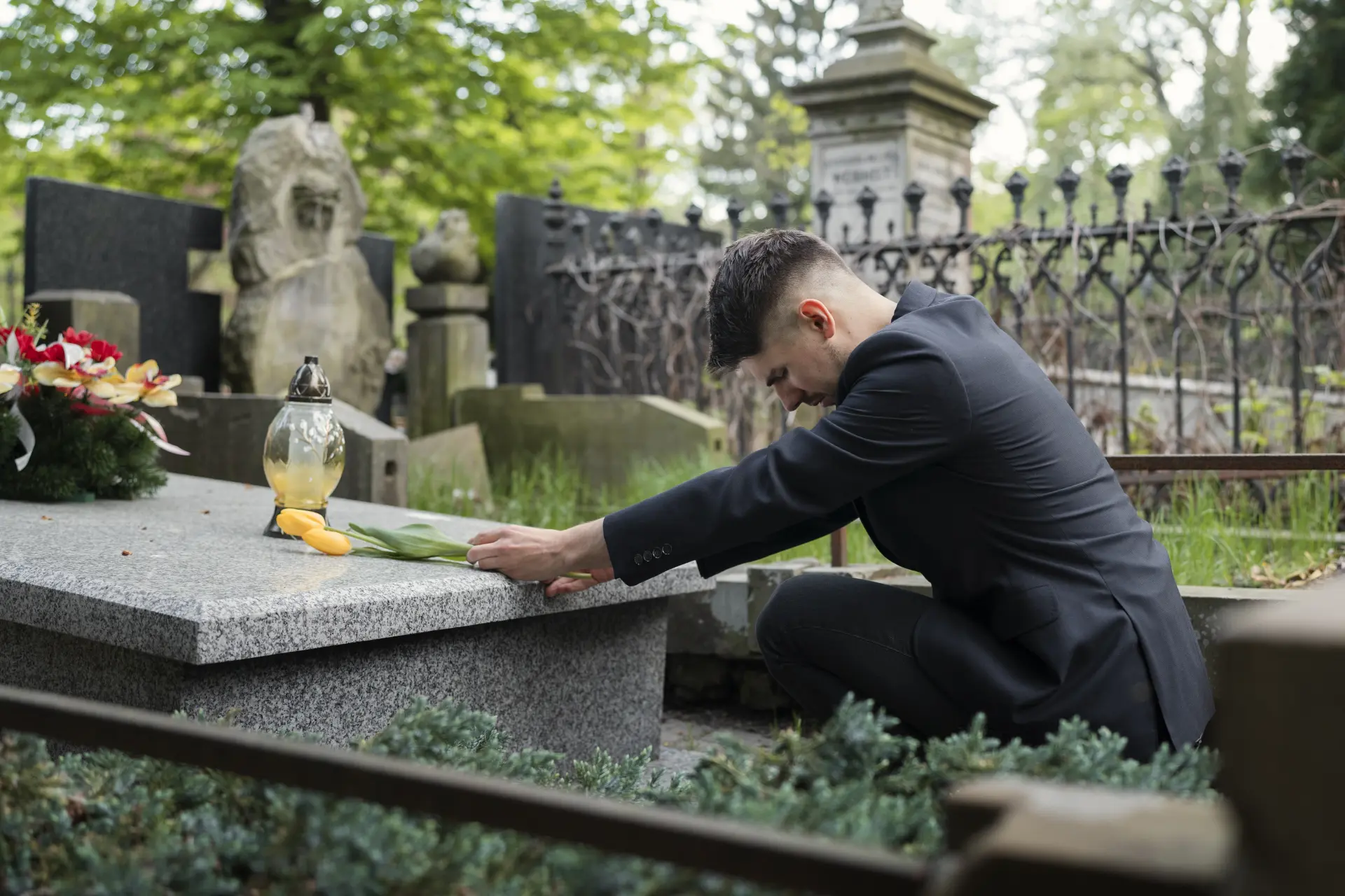 Family member at memorial