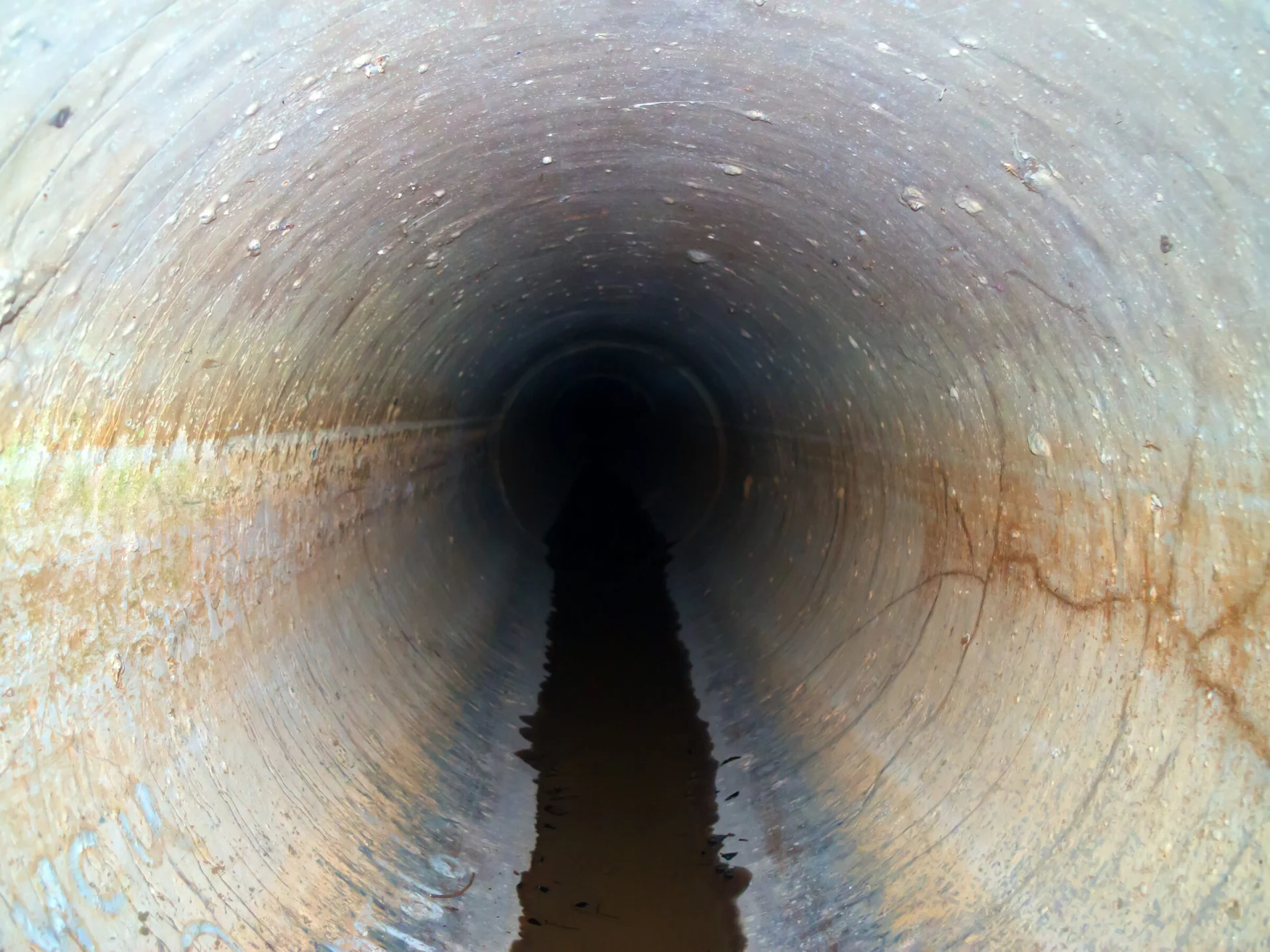 Smooth drain pipe interior seen from inside
