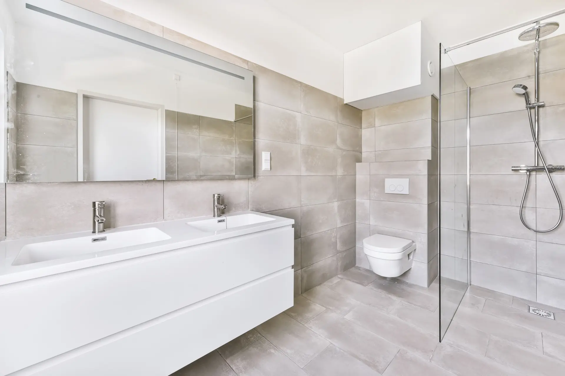 Newly completed bathroom fitting with modern fixtures