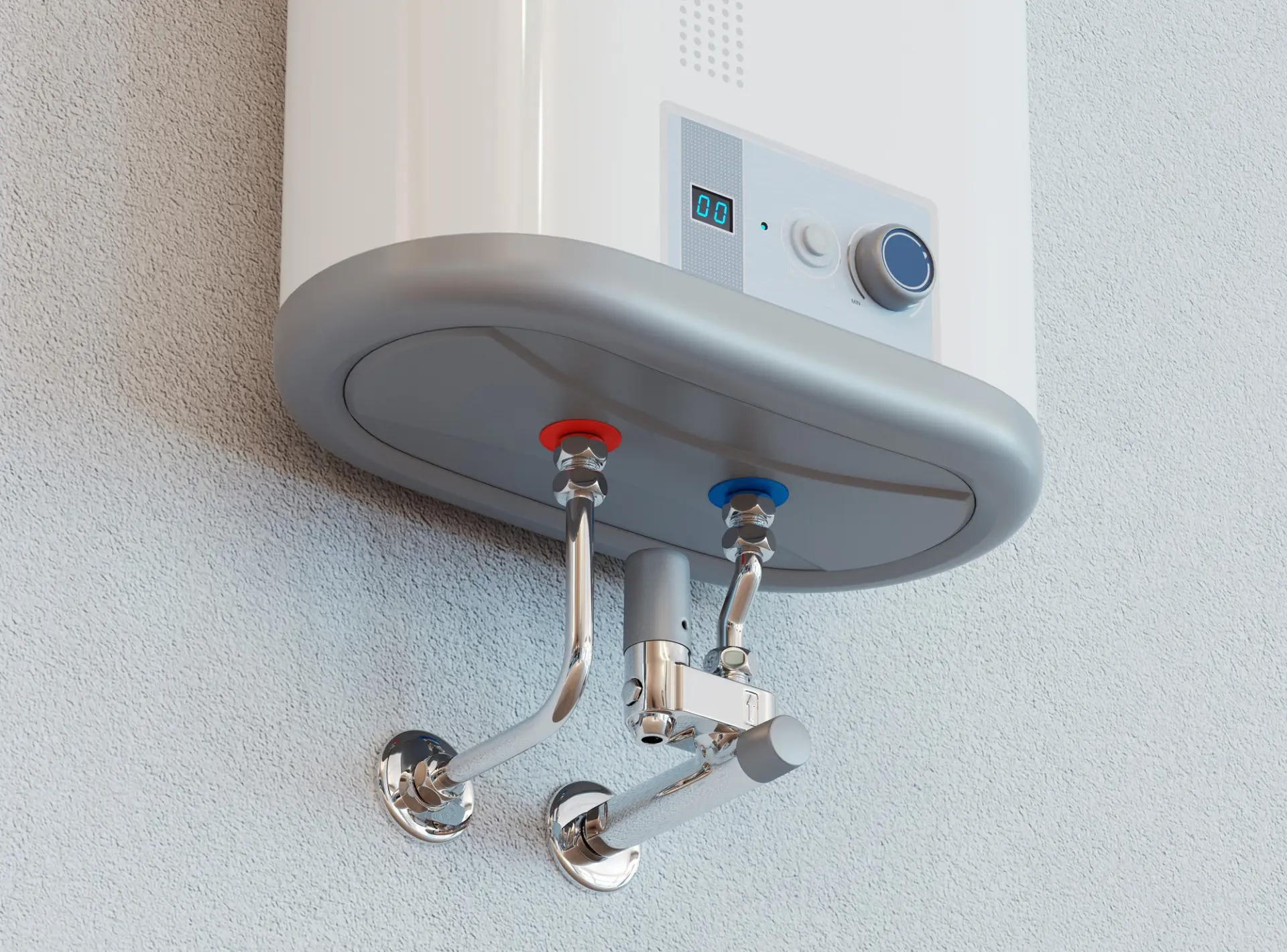 Clean wall-mounted boiler with polished pipework