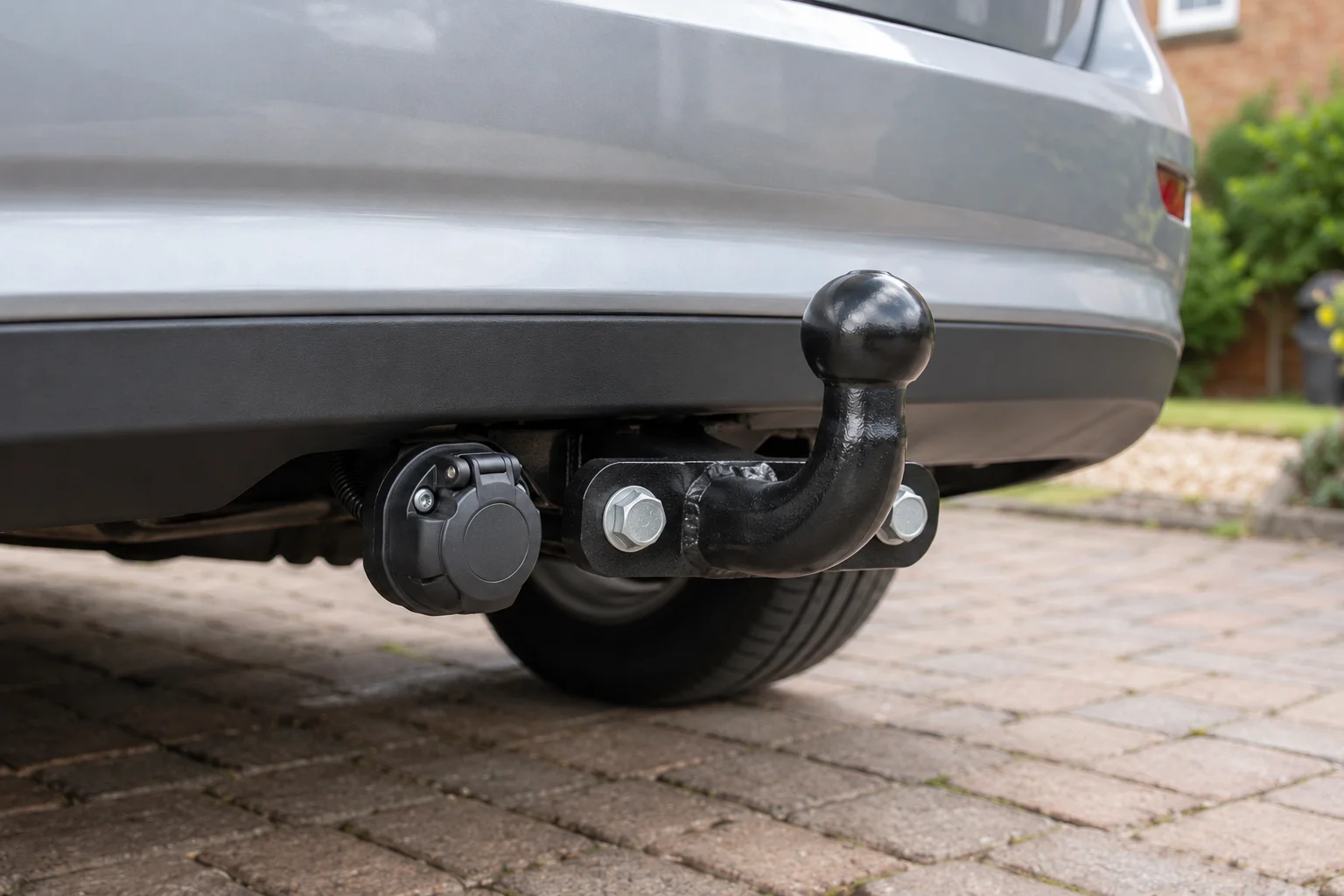 Fixed flange towbar and closed electrical socket