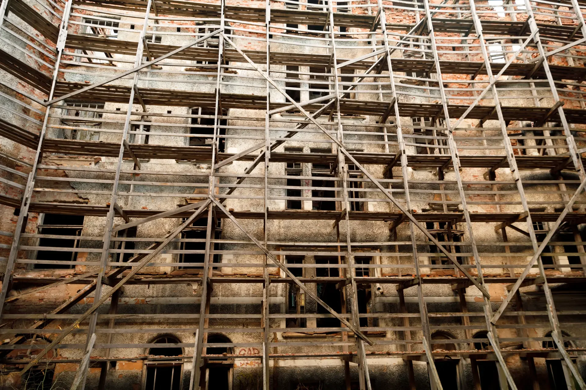 Scaffolding on an old building facade