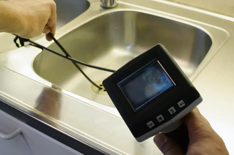 Camera equipment being used to inspect a household drain