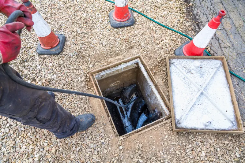 Drainage engineer inspecting a local drain chamber