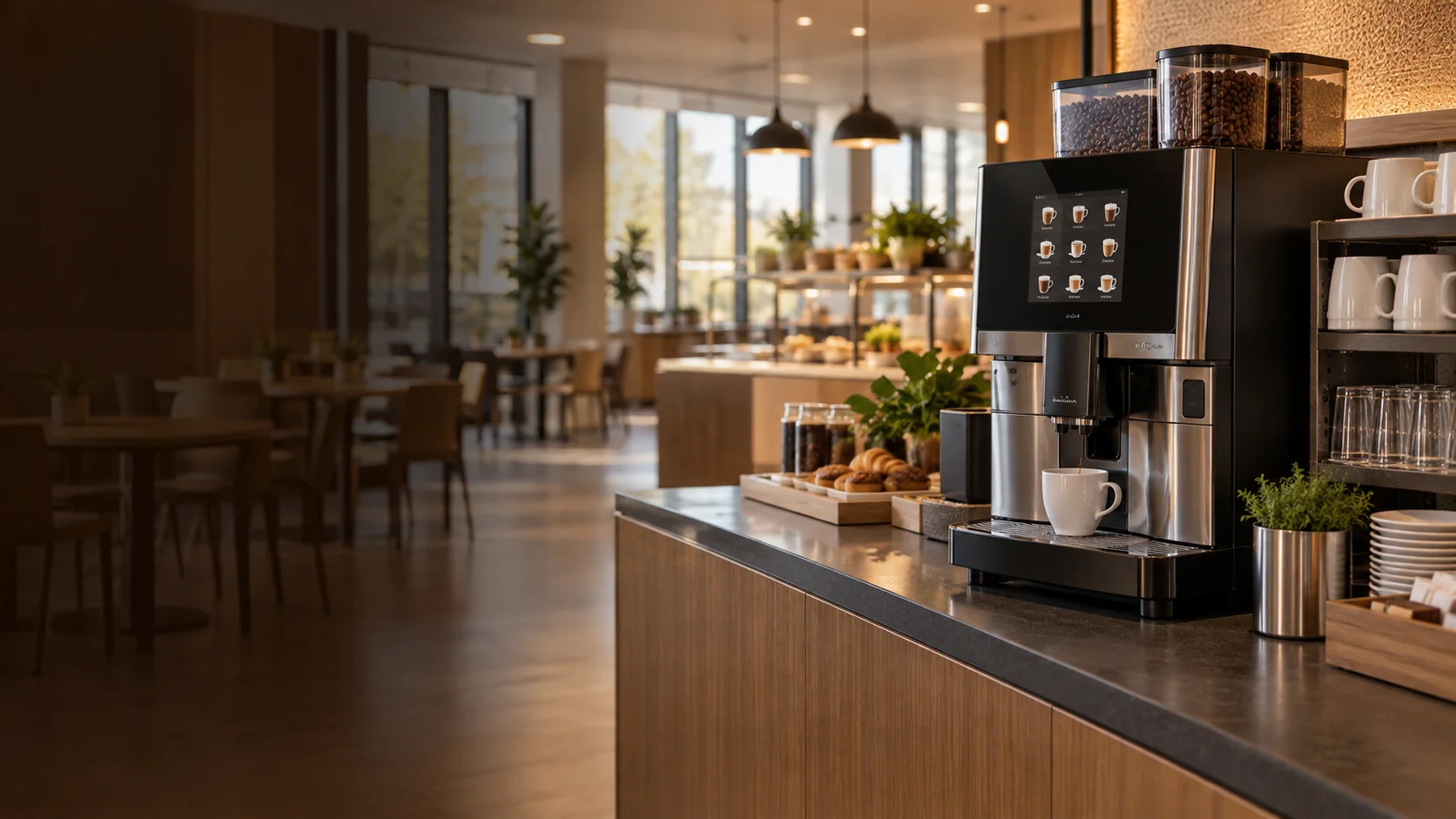 Coffee machine in a canteens setting